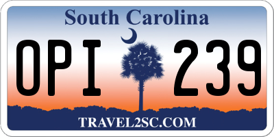 SC license plate OPI239