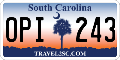 SC license plate OPI243