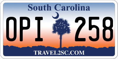 SC license plate OPI258