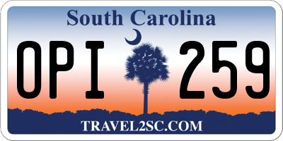 SC license plate OPI259