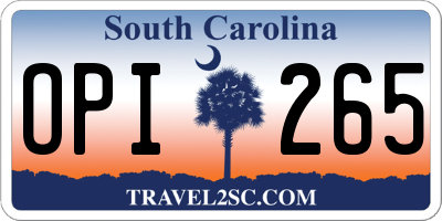 SC license plate OPI265