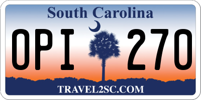 SC license plate OPI270