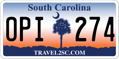 SC license plate OPI274