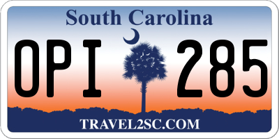 SC license plate OPI285