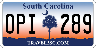 SC license plate OPI289