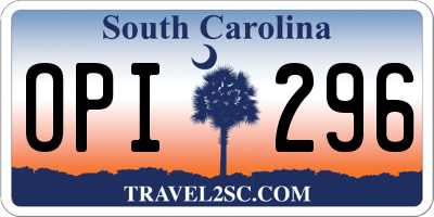 SC license plate OPI296