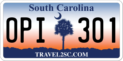 SC license plate OPI301