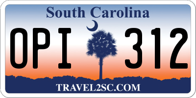 SC license plate OPI312