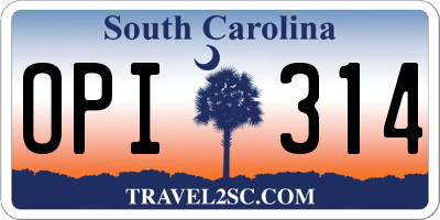 SC license plate OPI314