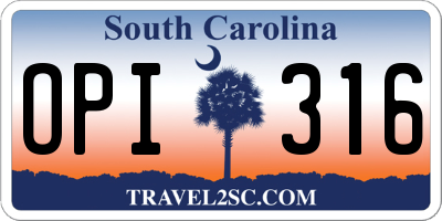 SC license plate OPI316