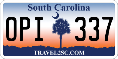 SC license plate OPI337