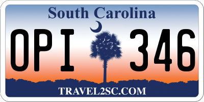 SC license plate OPI346