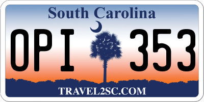 SC license plate OPI353