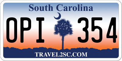 SC license plate OPI354