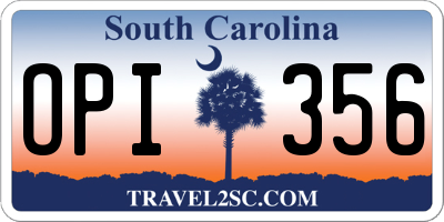 SC license plate OPI356
