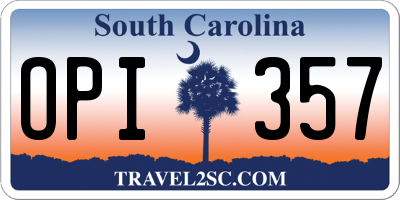 SC license plate OPI357