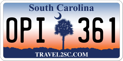 SC license plate OPI361