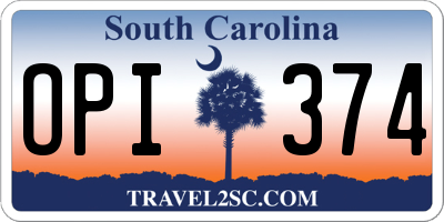 SC license plate OPI374