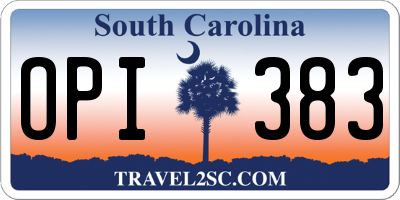 SC license plate OPI383