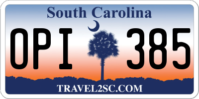 SC license plate OPI385