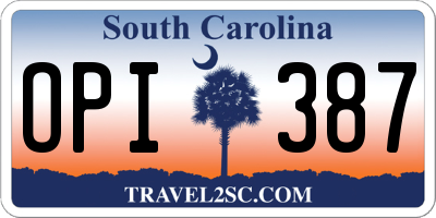 SC license plate OPI387