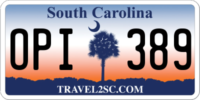 SC license plate OPI389