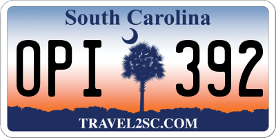 SC license plate OPI392