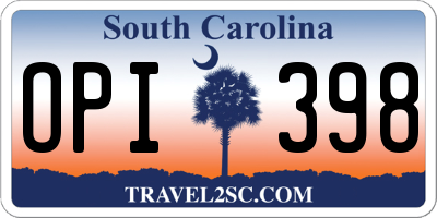 SC license plate OPI398