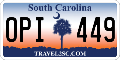 SC license plate OPI449