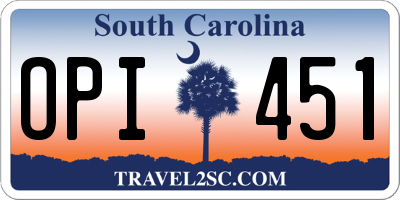 SC license plate OPI451