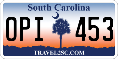 SC license plate OPI453