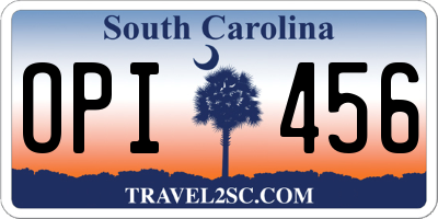 SC license plate OPI456