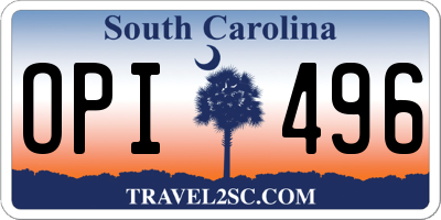 SC license plate OPI496