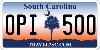 SC license plate OPI500