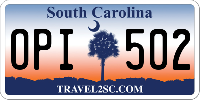 SC license plate OPI502