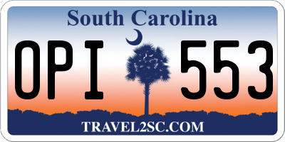SC license plate OPI553