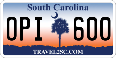 SC license plate OPI600