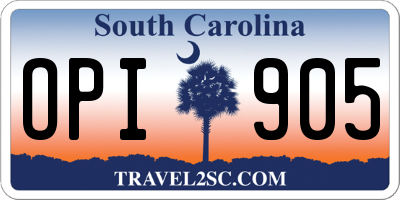 SC license plate OPI905