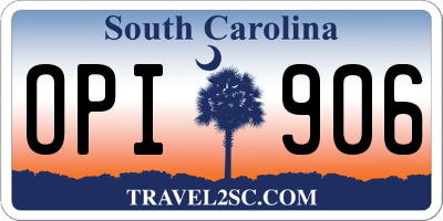 SC license plate OPI906