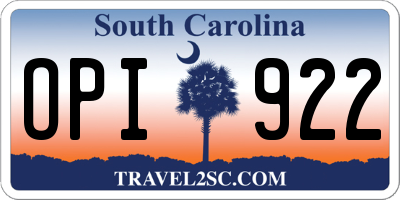 SC license plate OPI922