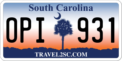 SC license plate OPI931