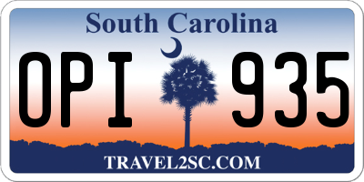 SC license plate OPI935