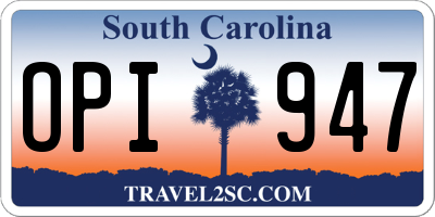 SC license plate OPI947