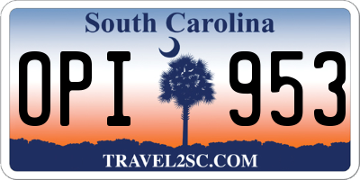 SC license plate OPI953