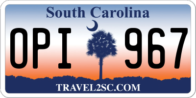 SC license plate OPI967