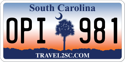 SC license plate OPI981
