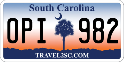 SC license plate OPI982