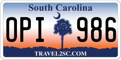 SC license plate OPI986