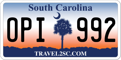 SC license plate OPI992