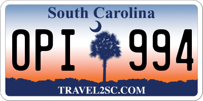 SC license plate OPI994